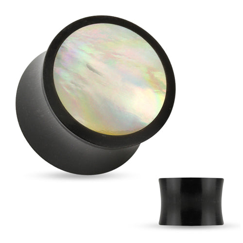 Mother of Pearl Inlay Horn Plugs Plugs 00 gauge (10mm) Black Horn