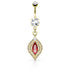 Ruby Marquise CZ Belly Dangle Belly Ring 14 gauge - 3/8" long (10mm) Gold