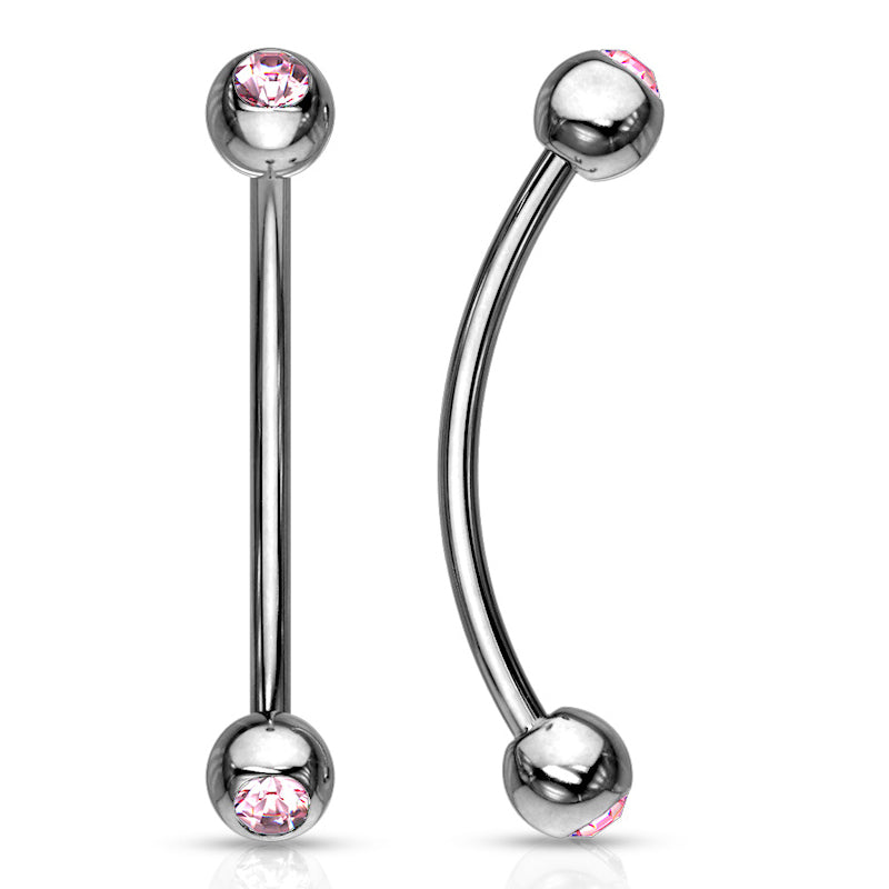 16g Stainless CZ Snake Eyes Barbell Curved Barbells 16g - 15/32