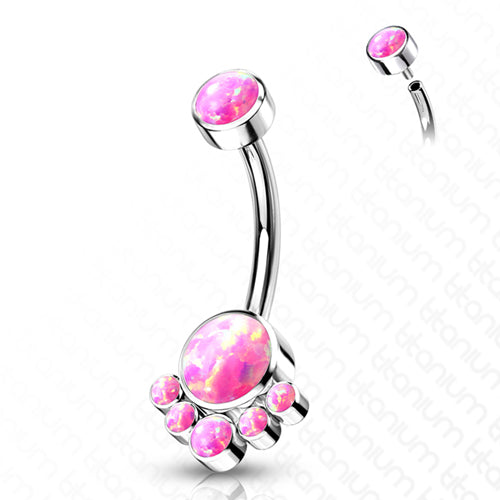 Opal Cluster Titanium Belly Barbell Belly Ring 14g - 3/8