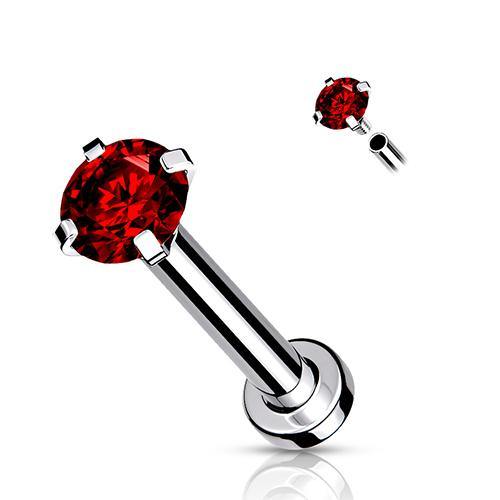 16g CZ Prong Stainless Micro-Disc Labret Labrets 16g - 5/16" long (8mm) - 2mm cz Red