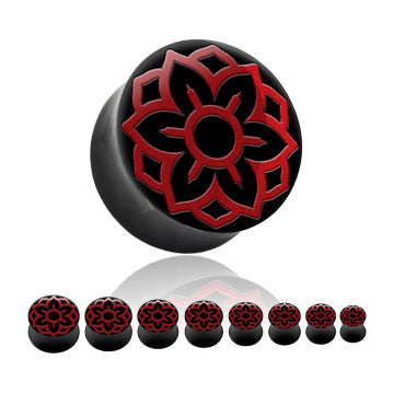 Red Lotus Inlay Horn Plugs Plugs 5/8 inch (16mm) Black Horn