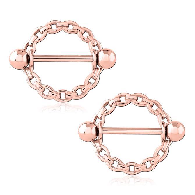 Chain Rose Gold Nipple Shields 14g - 9/16 Diameter (14mm) / Rose Gold / Pair