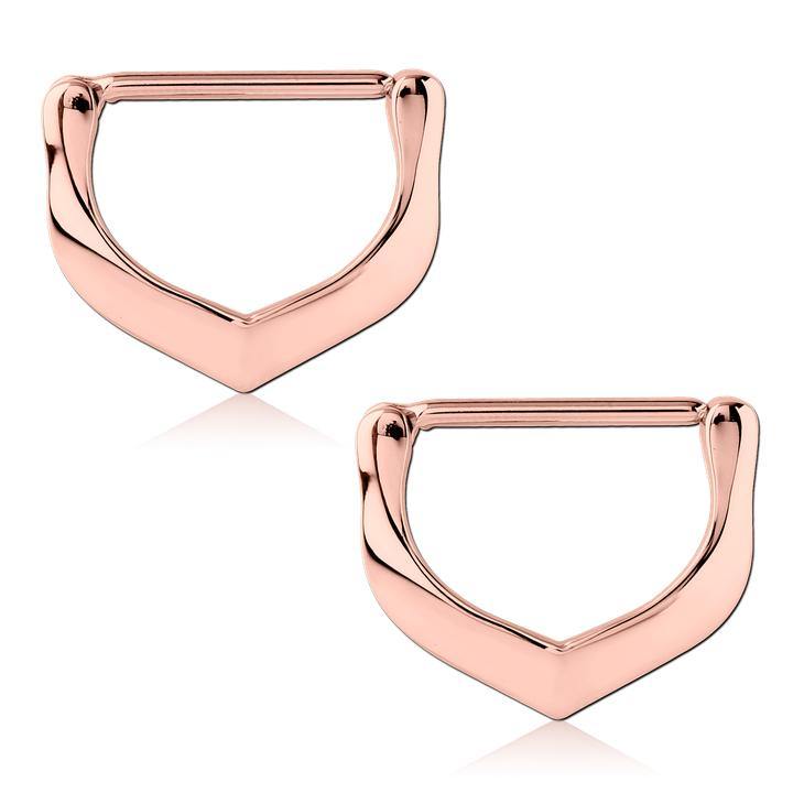 V-Shape Rose Gold Nipple Clickers Nipple Clickers 14g - 5/8" long (16mm) Rose Gold