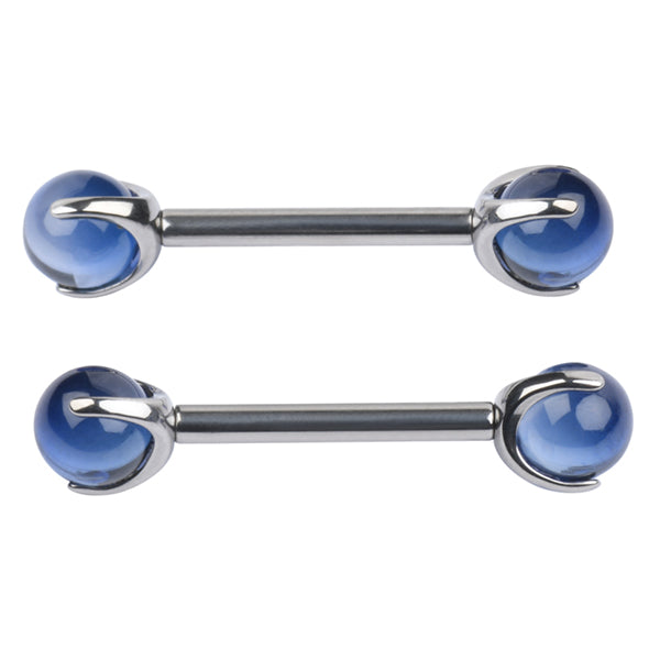 Sapphire 3-Prong Titanium Nipple Barbells Nipple Barbells 14g - 3/8" long (10mm) - 5mm balls High Polish (silver)