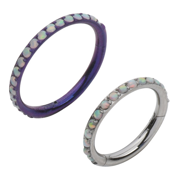 Side-Opal Titanium Hinged Ring Hinged Rings 16g - 5/16" diameter (8mm) White Opals