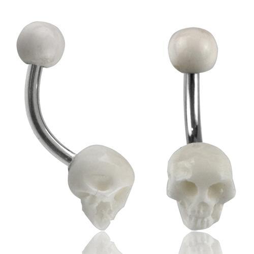 Carved Bone Skull Belly Ring Belly Ring 14g - 3/8" long (10mm) Bone