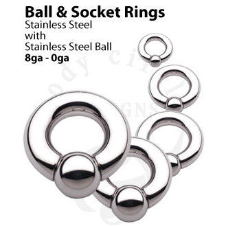8g Socket Ring by Body Circle Designs Captive Bead Rings 8g - 3/8" diameter Stainless Steel