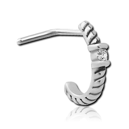 CZ Braided Stainless L-Bend Nose Hoop Nose 20g - 1/4" wearable (6.5mm) Stainless Steel