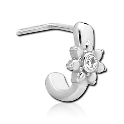 CZ Flower Stainless L-Bend Nose Hoop Nose 20g - 1/4" wearable (6.5mm) Stainless Steel