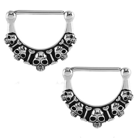 Skull Stainless Nipple Clickers Nipple Clickers 14g - 15/32" long (12mm) Stainless Steel