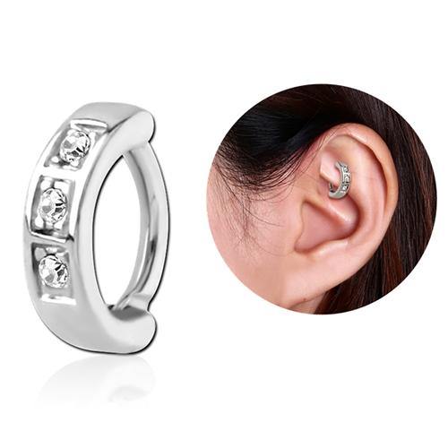 Stainless Triple CZ Cartilage Clicker Cartilage 16g - 5/16" long (8mm) Stainless Steel