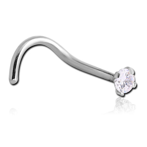 Implant Grade Titanium Nose Stud - Prong Set Square CZ, L Bend, 20G, 6mm (Clear)