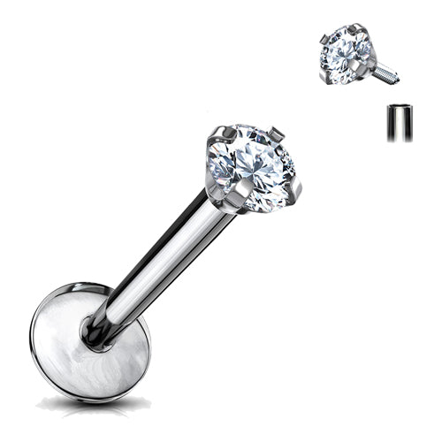 16G Titanium Internally Threaded Prong Set CZ Eyebrow Ring Curved Barbell