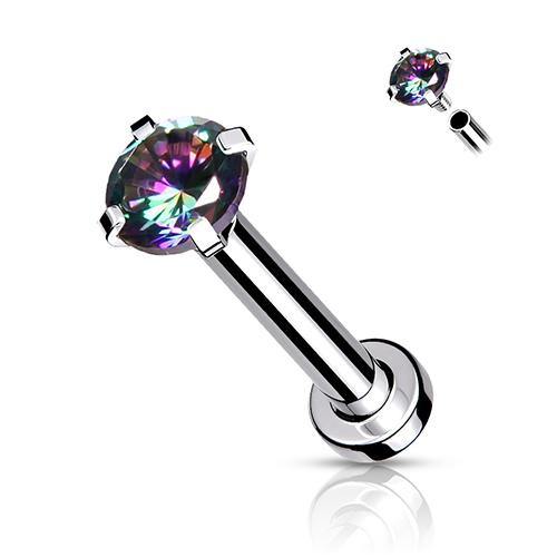 16g CZ Prong Stainless Micro-Disc Labret Labrets 16g - 5/16" long (8mm) - 2mm cz Vitrail Medium