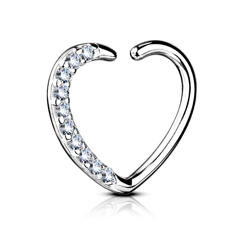 CZ Heart White 14k Gold Ring Continuous Rings 16g - 3/8