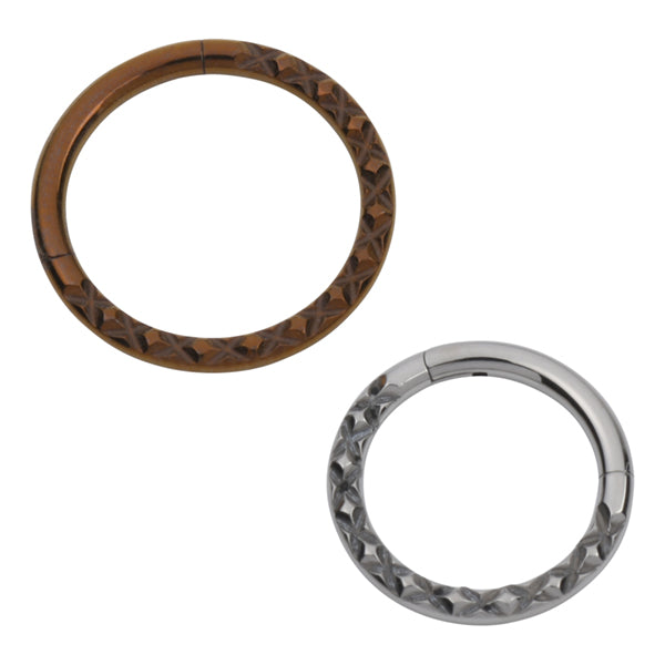 X-Stamped Titanium Hinged Ring Hinged Rings 16g - 5/16" diameter (8mm) High Polish (silver)