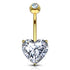 Heart CZ Yellow 14k Gold Belly Barbell Belly Ring 14 gauge - 3/8" long (10mm) Yellow 14k Gold