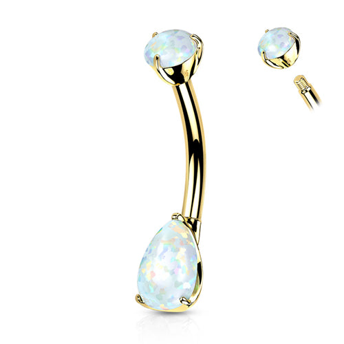 14K Gold Heart Opal Belly Button Ring 14G Navel Ring