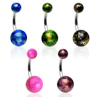Acrylic Fossil Belly Barbell Belly Ring 14g - 7/16" long (11mm) Black