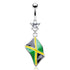 Jamaican Flag Belly Dangle Belly Ring 14g - 3/8" long (10mm) Stainless Steel