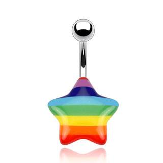 Rainbow Star Belly Ring Belly Ring 14g - 3/8" long Stainless Steel