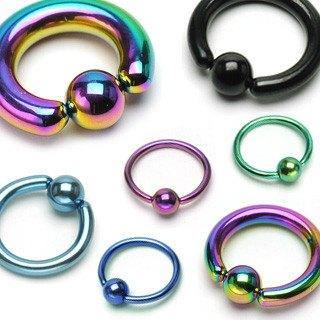 18g PVD Coated Captive Bead Ring Captive Bead Rings 18g - 1/4" diameter (6mm) - 3mm bead Rainbow
