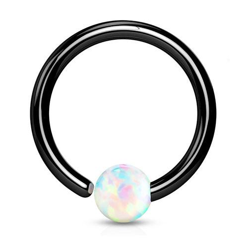 18g Black Fixed Opal Bead Ring Fixed Bead Rings 18g - 5/16" diameter (8mm) White Opal