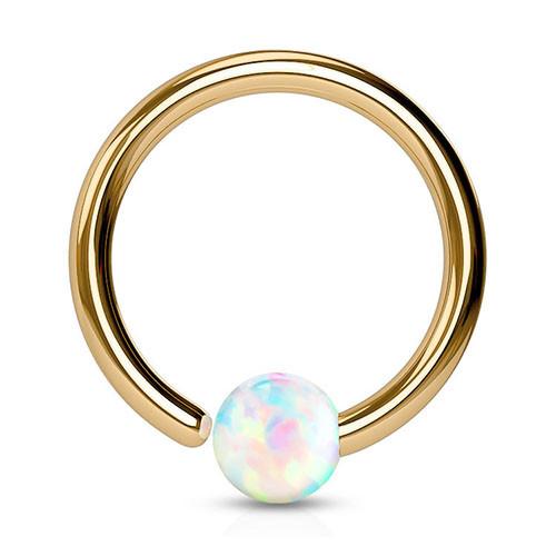 18g Rose Gold Fixed Opal Bead Ring Fixed Bead Rings 18g - 5/16" diameter (8mm) White Opal
