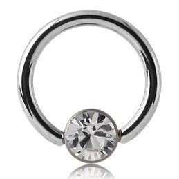 16g Stainless Captive CZ Disc Bead Ring Captive Bead Rings 16g - 5/16" diameter (8mm) - 4mm bead Clear