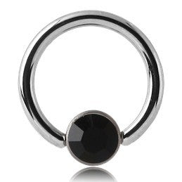 16g Stainless Captive CZ Disc Bead Ring Captive Bead Rings 16g - 3/8" diameter (10mm) - 4mm bead Black