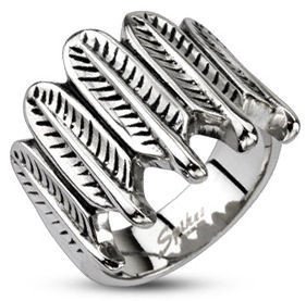 Stainless Vertical Feather Ring Finger Rings Size 6 (20mm wide) Stainless Steel