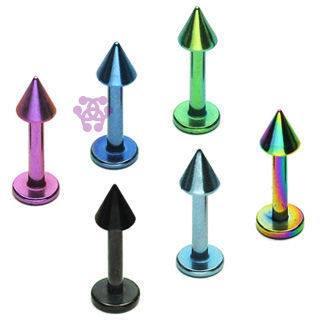 14g PVD Coated Labret Spike Labrets 14g - 3/8" long - 4x4mm cone Blue