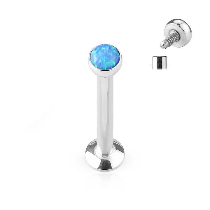 16g Micro Opal Stainless Labret Labrets 16g - 1/4" long (6mm) Blue Opal