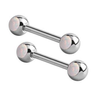 Bezel-set Opal Stainless Nipple Barbells Tulsa Body Jewelry
