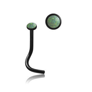 Bezel Opal Black Nostril Screw Nose 18g - 1/4" wearable (6.5mm) Green Opal