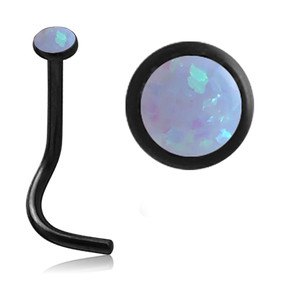 Bezel Opal Black Nostril Screw Nose 18g - 1/4" wearable (6.5mm) Light Blue Opal