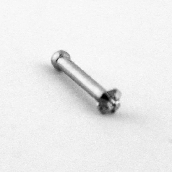 Prong CZ White 14k Gold Nose Bone Nose 20g - 1/4" wearable (6mm) 1.5mm Clear CZ