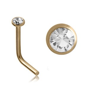 Prong CZ Zircon Gold L-Bend Nose Stud Nose 20g - 1/4" wearable (6.5mm) Zircon Gold