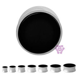 Black Agate & Stainless Steel Plugs Plugs 1 inch (25mm) Stainless Steel