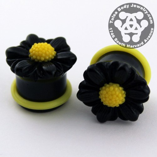 Daisy Flower Plugs Plugs 6 gauge (4mm) Black