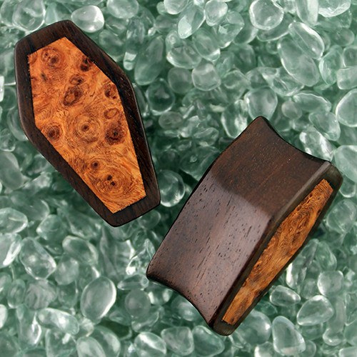 Dark Raintree & Irish Burl Walnut Coffin Plugs by Siam Organics Plugs 3/4 inch (19mm) Irish Burl Walnut