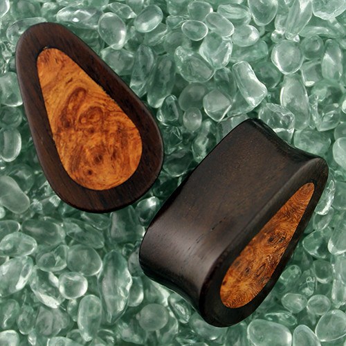 Dark Raintree & Burr Yew Teardrop Plugs by Siam Organics Plugs 7/8 inch (22mm) Dark Raintree Wood
