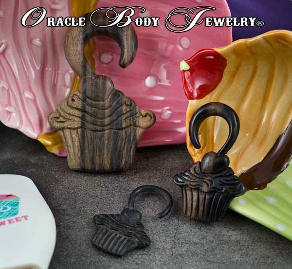 Ebony Cupcake Hangers by Oracle Body Jewelry Plugs 2 gauge (6mm) Ebony Wood