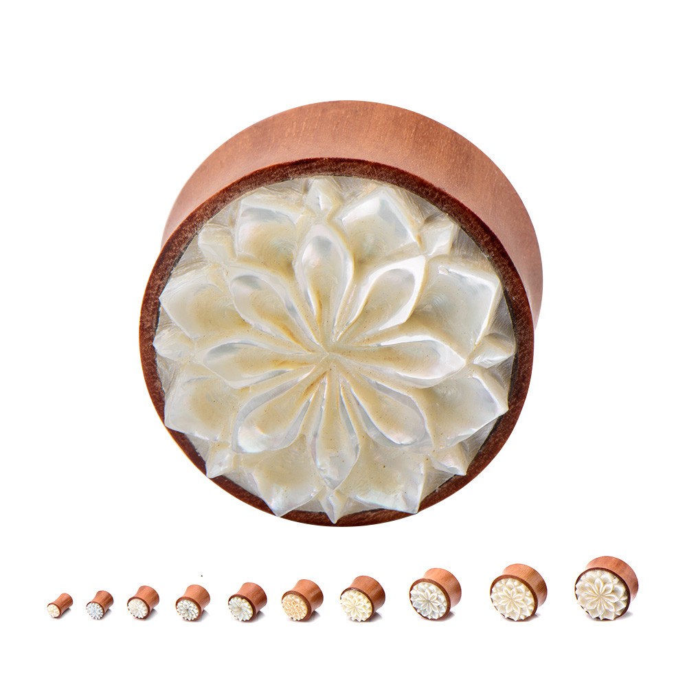 Mother of Pearl Mandala Plugs Plugs 5/8 inch (16mm) Saba Wood