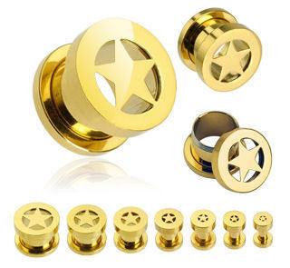 Star Gold Screw-On Tunnels Plugs 8 gauge (3mm) Gold