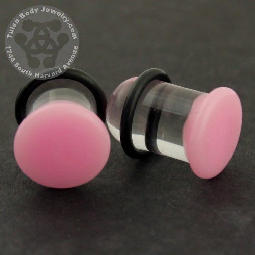 Pink Single Flare Plugs by Glasswear Studios Plugs 12 gauge (2mm) Pink