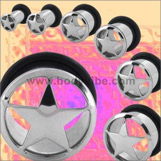 Star Cutout Single Flare Tunnels Plugs 1/2 inch (12mm) Stainless Steel