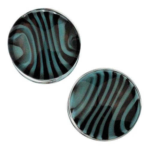 Sky Blue & Black Tiger Stripe Plugs by Gorilla Glass Plugs 2 gauge (6mm) Blue & Black