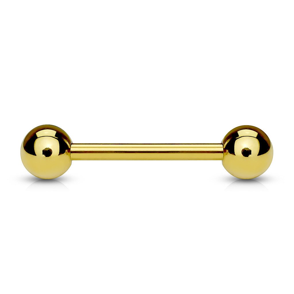16g Yellow 14k Gold Straight Barbell Straight Barbells 16g - 1/4" long (6mm) - 3mm balls Solid 14k Yellow Gold